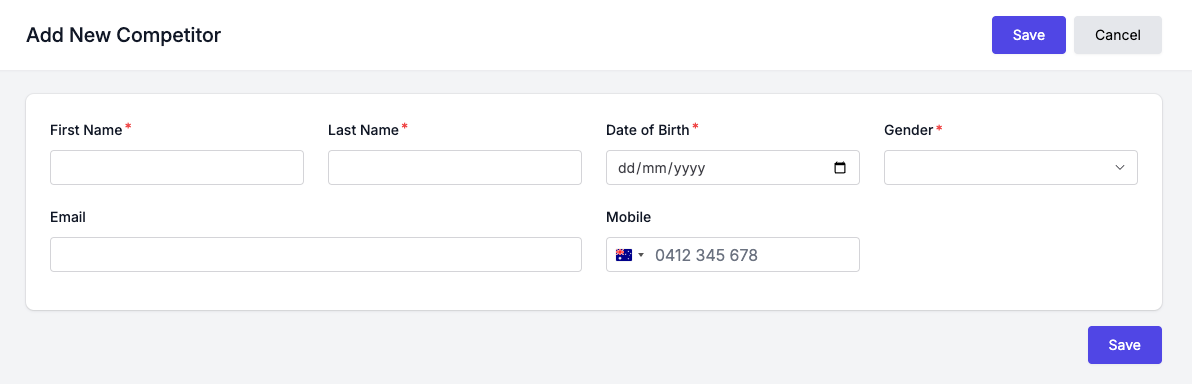 Add New Competitor Form