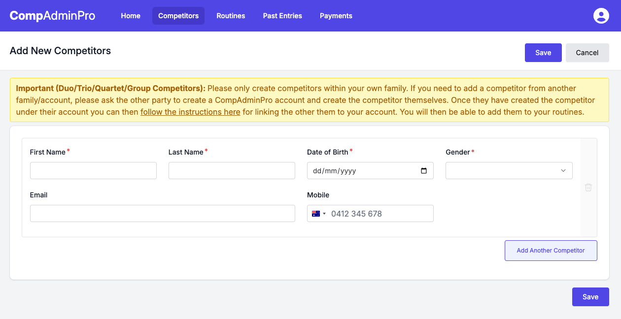 Add New Competitors
