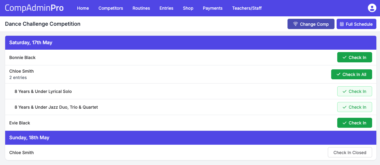 Check In Page