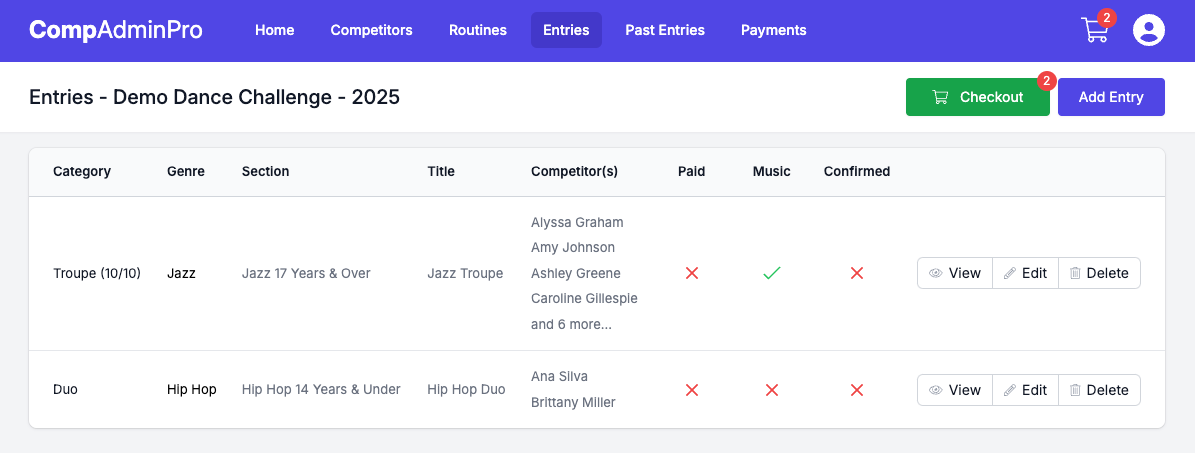 Entries List