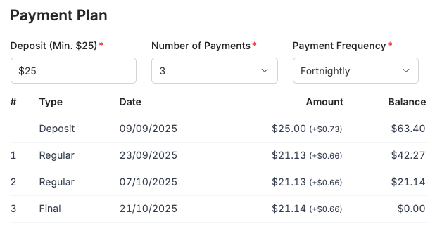Payment Plan Configuration