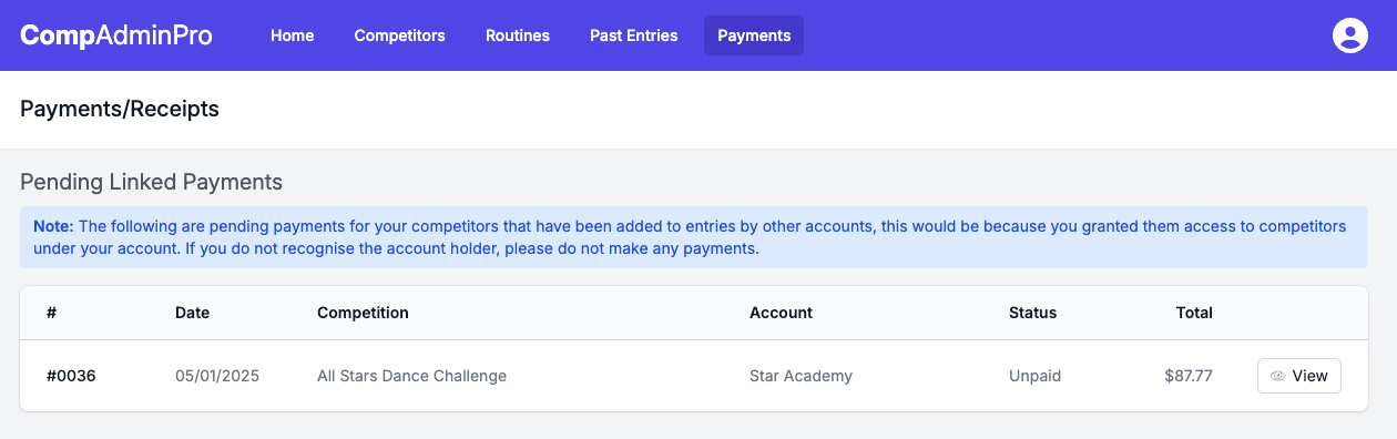 Pending Payments