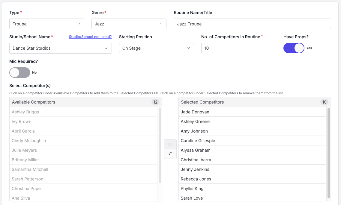 Troupe Routine Form